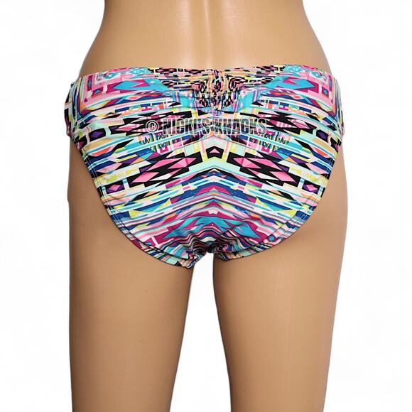 Kenneth Cole Bikini Bottom Tribal Print Shirred Hipster Sash Tab Swim M NWT - Picture 6 of 11